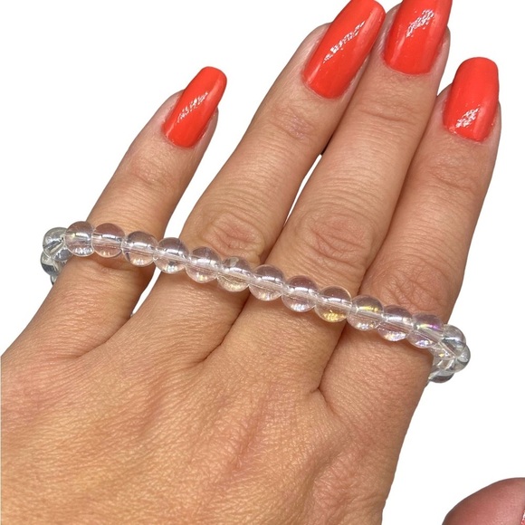 6mm Angel Aura Clear Quartz Beaded Stretch Bracelet Gemstone Stone Crystal - Picture 5 of 5